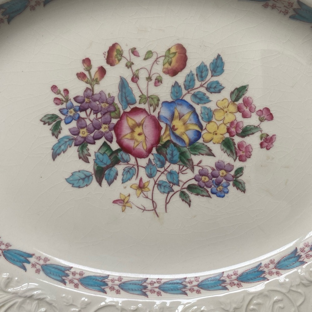 Vintage Wedgwood Patrician Oval Serving Morning Glory Large Platter 14” - Picture 10 of 10